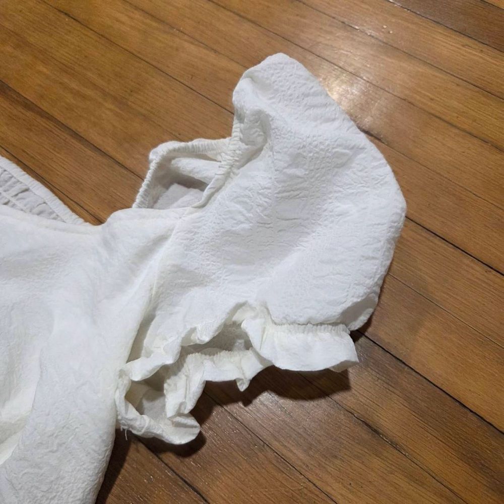 H&M Lace-Detail Crêped Blouse White Puff Sleeve Top - Picture 10 of 10